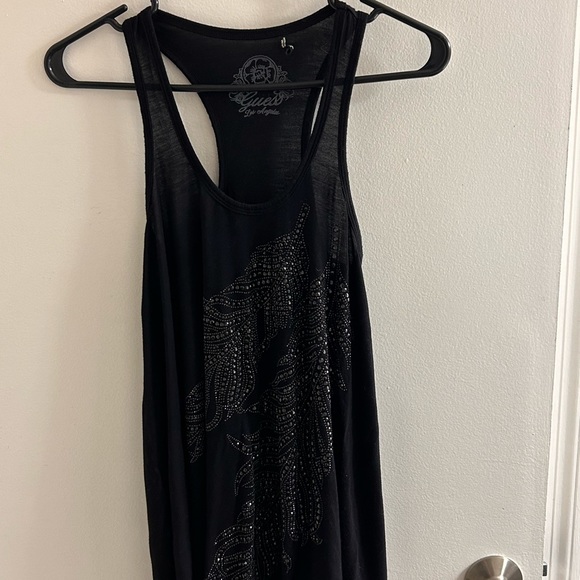 GUESS LOS ANGELES T-BACK BLACK BABYDOLL BLOUSE/SIZE M/RHINESTONE/FLIRTY STYLE - Picture 7 of 8